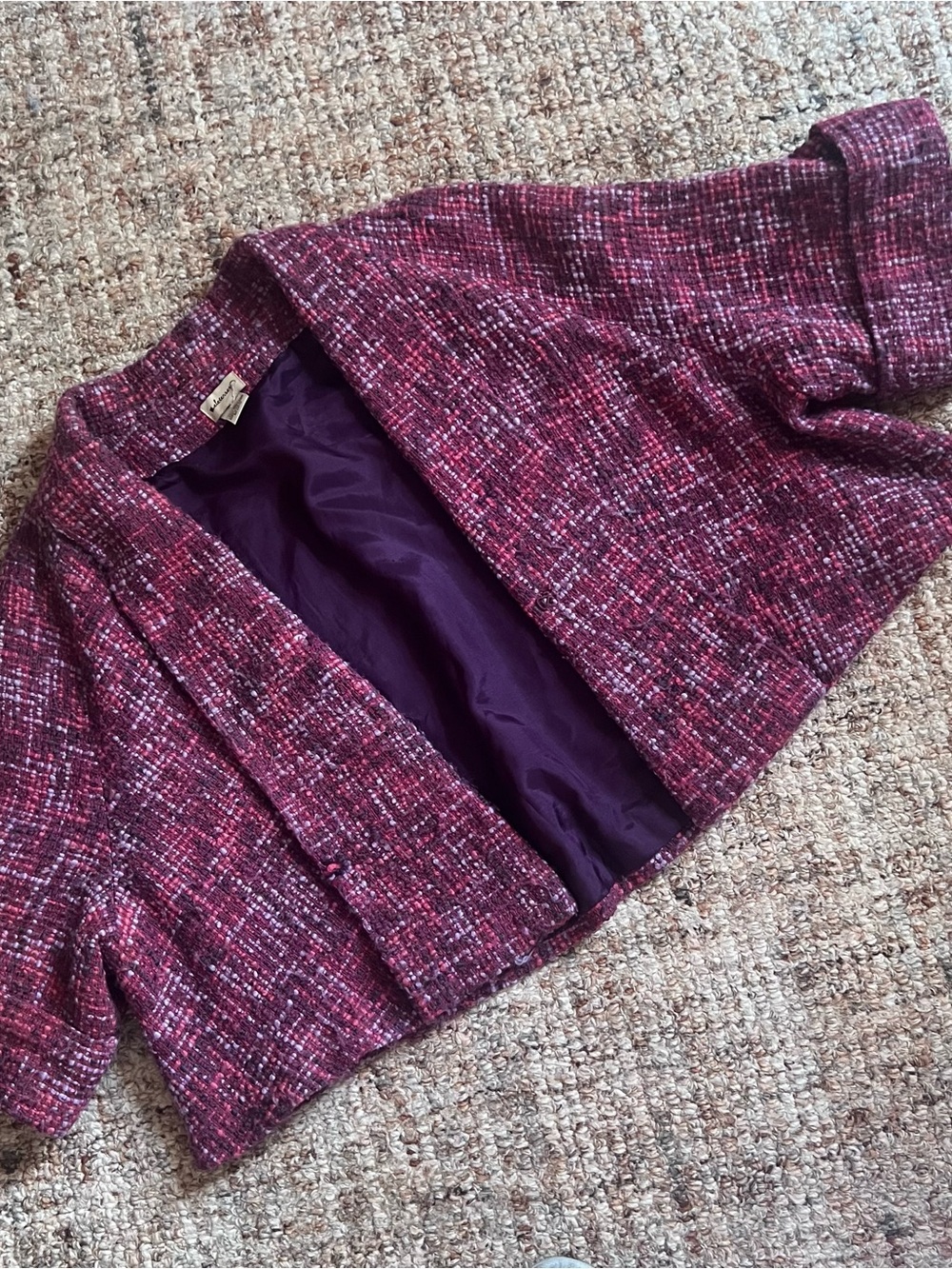 Anthropologie Elevenses Pink Mix Tweed Open-Front Blazer
